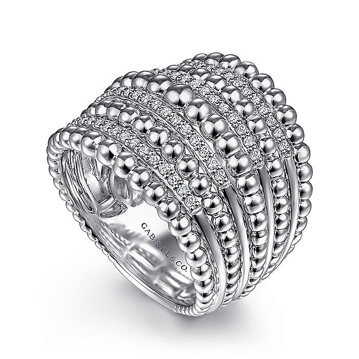 Gabriel & Co Sterling Silver White Sapphire Bujukan Ring - Ladies Silver Rings