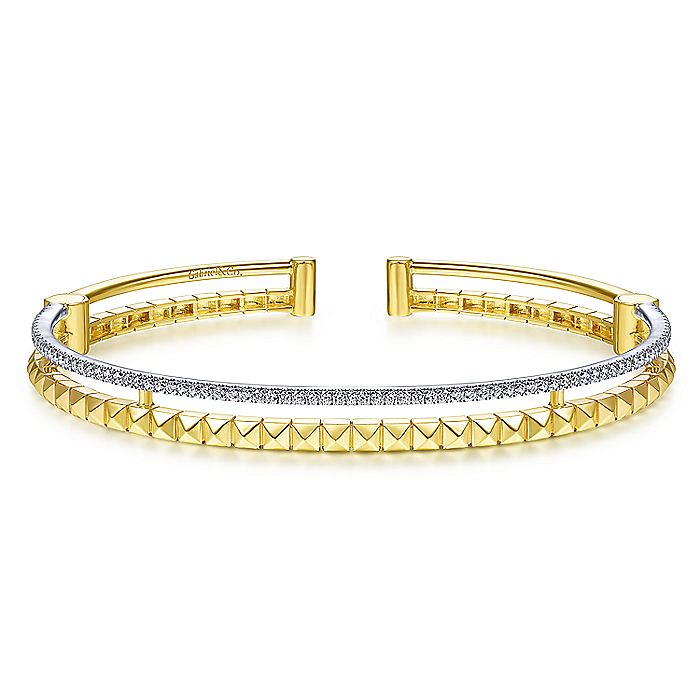 Gabriel & Co Yellow and White Gold Bangle with Pyramids and Diamonds