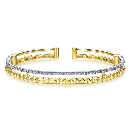Gabriel & Co Yellow and White Gold Bangle with Pyramids and Diamonds
