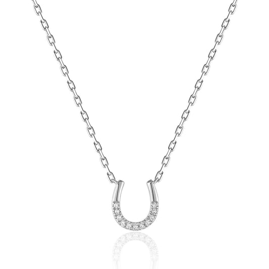 Luvente White Gold Diamond Horseshoe Necklace