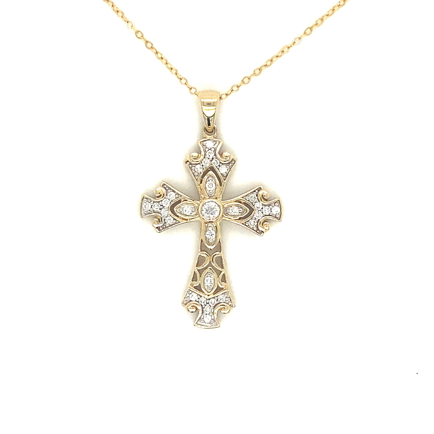 Ladies Yellow Gold Diamond Cross Necklace - Diamond Pendants