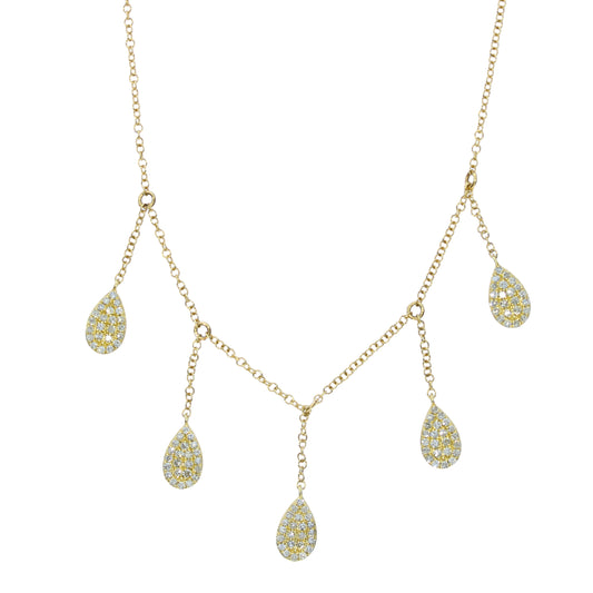Yellow Gold Tear Drop Station Diamond Necklace