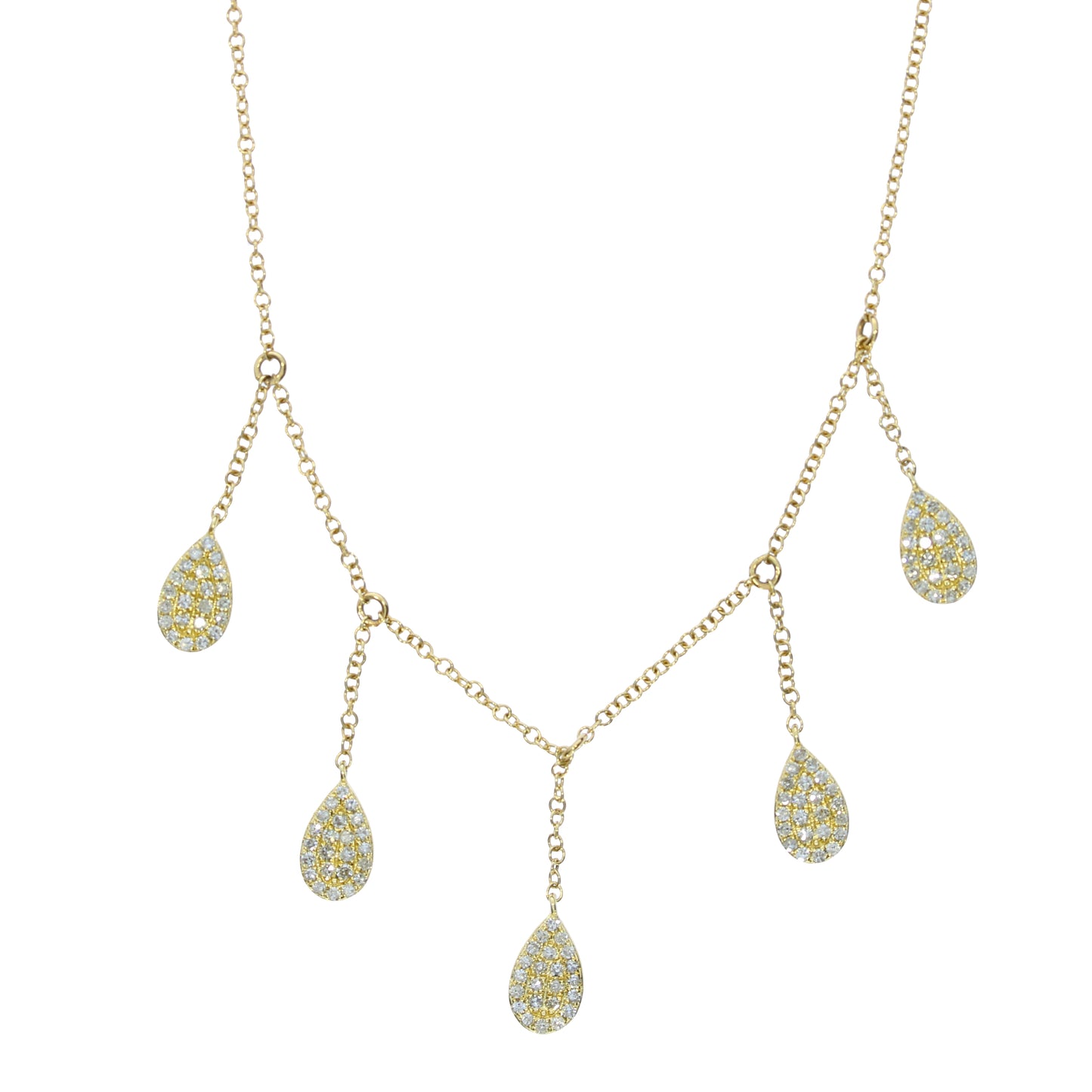 Yellow Gold Tear Drop Station Diamond Necklace - Diamond Necklaces
