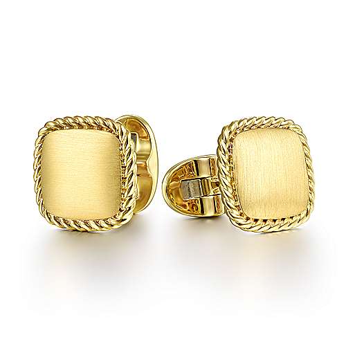 Gabriel & Co Yellow Gold Square Cufflinks with Twisted Rope Trim