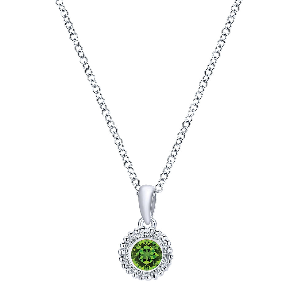 Gabriel & Co Sterling Silver Beaded Round Peridot Pendant Necklace - Silver Necklace