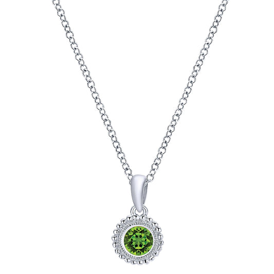 Gabriel & Co Sterling Silver Beaded Round Peridot Pendant Necklace