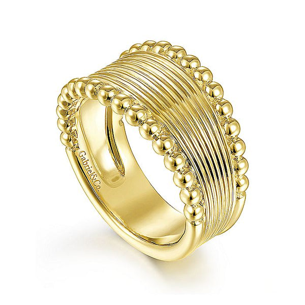 Gabriel & Co Yellow Gold Wide Band Ring with Bujukan Bead Frame