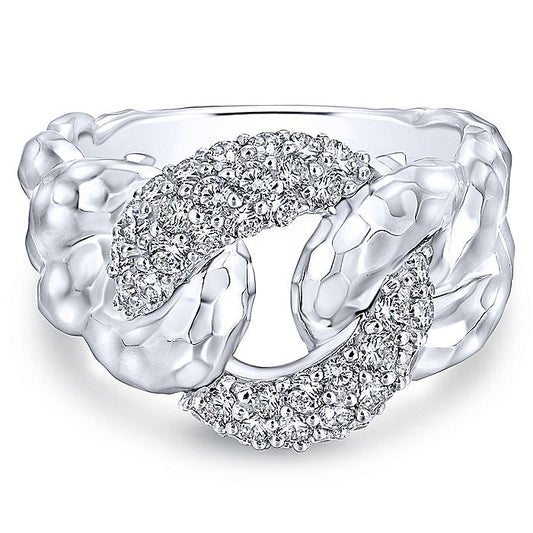 Sterling Silver Hammered White Sapphire Chain Link Ring
