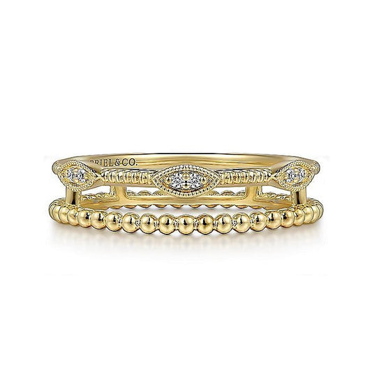 Gabriel & Co. Yellow Gold Diamond Bujukan Marquise Shape Stackable Ring