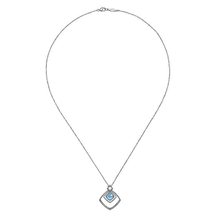 Gabriel & Co Sterling Silver Layered Squares Necklace with Blue Topaz Drop