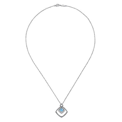 Gabriel & Co Sterling Silver Layered Squares Necklace with Blue Topaz Drop
