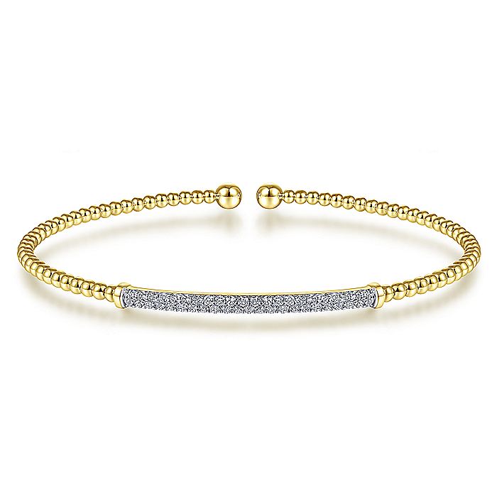 Gabriel & Co Yellow Gold Bujukan Split Cuff Bracelet with Diamond Pavé Bar - Diamond Bracelets