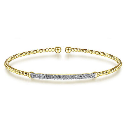 Gabriel & Co Yellow Gold Bujukan Split Cuff Bracelet with Diamond Pavé Bar - Diamond Bracelets