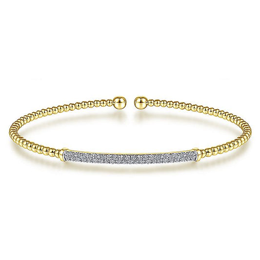 Gabriel & Co Yellow Gold Bujukan Split Cuff Bracelet with Diamond Pavé Bar