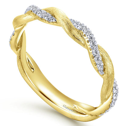 Gabriel & Co Yellow Gold Twisted Diamond Stackable Ring
