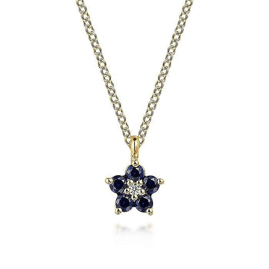 Gabriel & Co. Yellow Gold Diamond and Sapphire Flower Pendant