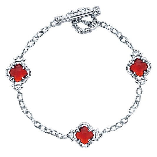 Gabriel & Co. Silver Textured Garnet Bracelet - Colored Stone Bracelets