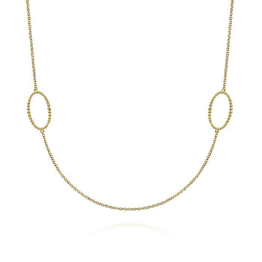 Gabriel & Co. 14 Karat Yellow Gold 28 Inch Bujukan Beaded Oval Station Necklace - Gold Necklace