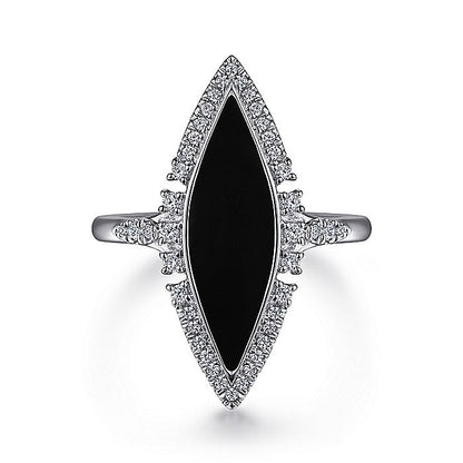 Gabriel & Co White Gold Diamond and Onyx Marquise Statement Ring - Colored Stone Rings - Women's