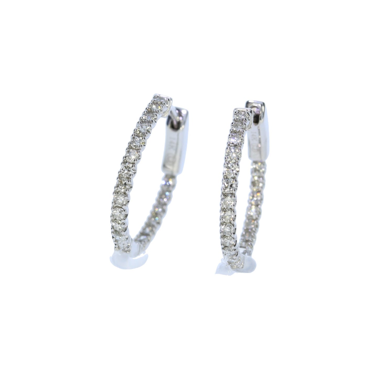 14 Karat White Gold Diamond In and Out Style Hoop Earrings - Diamond Earrings