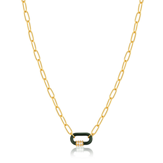 Ania Haie Forest Green Enamel Carabiner Necklace - Silver Necklace