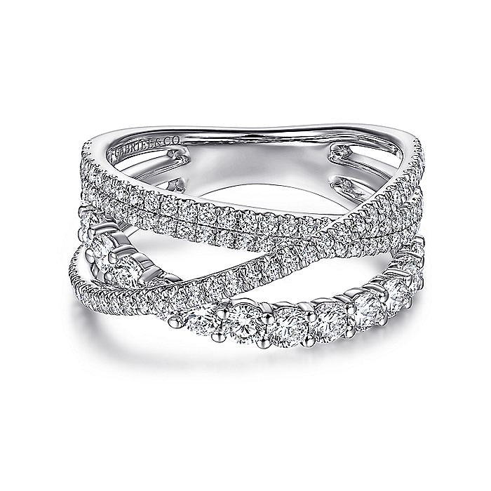 Gabriel & Co. 14 Karat White Gold Criss Crossing Layered Diamond Ring - Diamond Fashion Rings - Women's