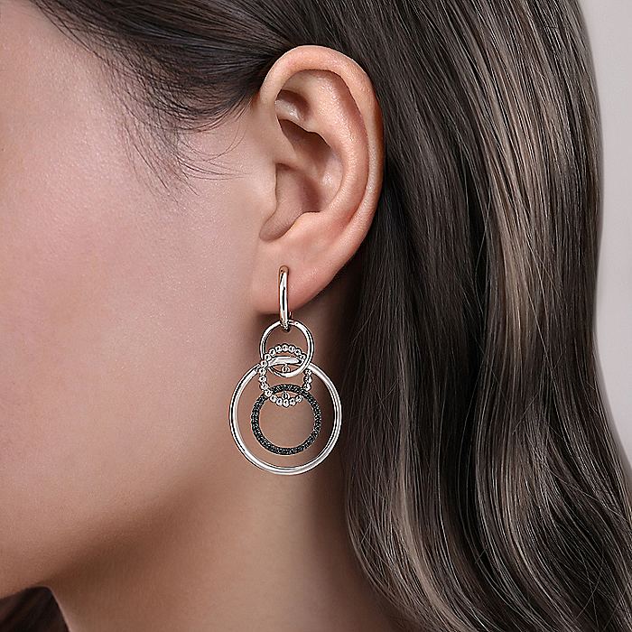 Gabriel & Co. Sterling Silver Black Spinel Bujukan Triple Round Huggie Earrings - Colored Stone Earrings