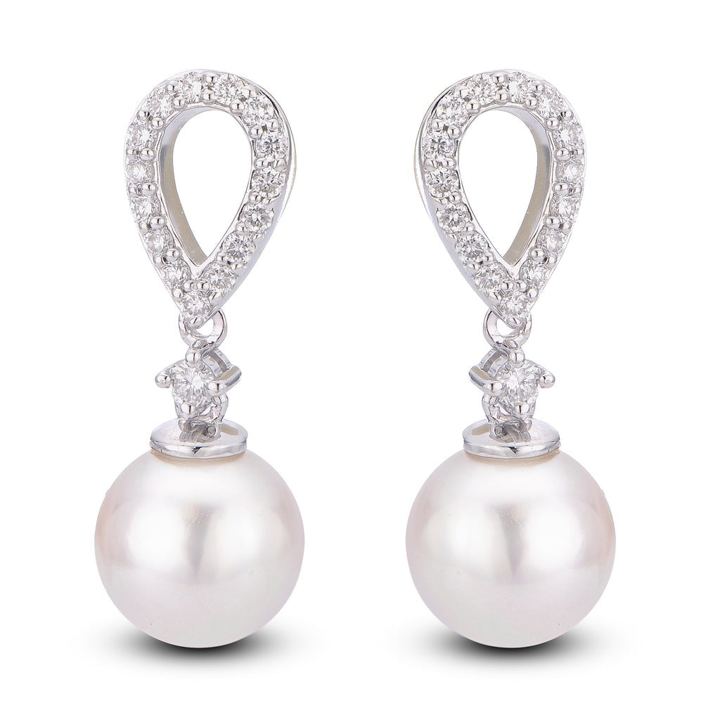 White Gold Pearl and Diamond Earrings - Pearl Earrings