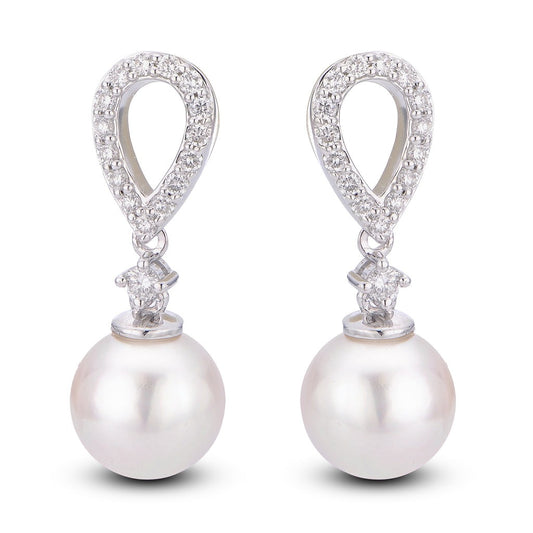 White Gold Pearl and Diamond Earrings - Pearl Earrings