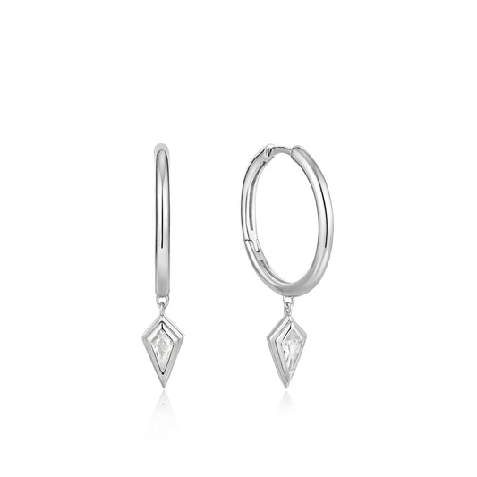 Ania Haie Silver Sparkle Drop Pendant Hoop Earrings - Silver Earrings