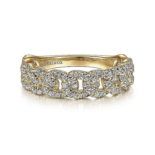 Gabriel & Co. 14 Karat Yellow Gold Diamond Chain Link Stackable Ring