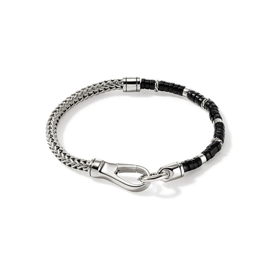 John Hardy Sterling Silver Black Onyx Heishi Chain Bracelet