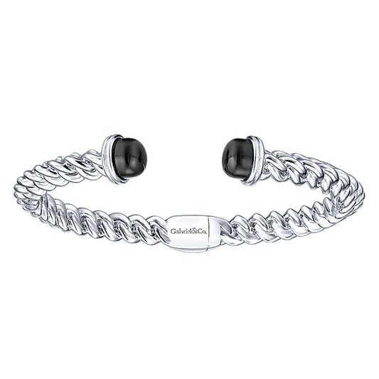 Gabriel & Co Silver Woven Cuff Bracelet With Onyx - Silver Bracelets
