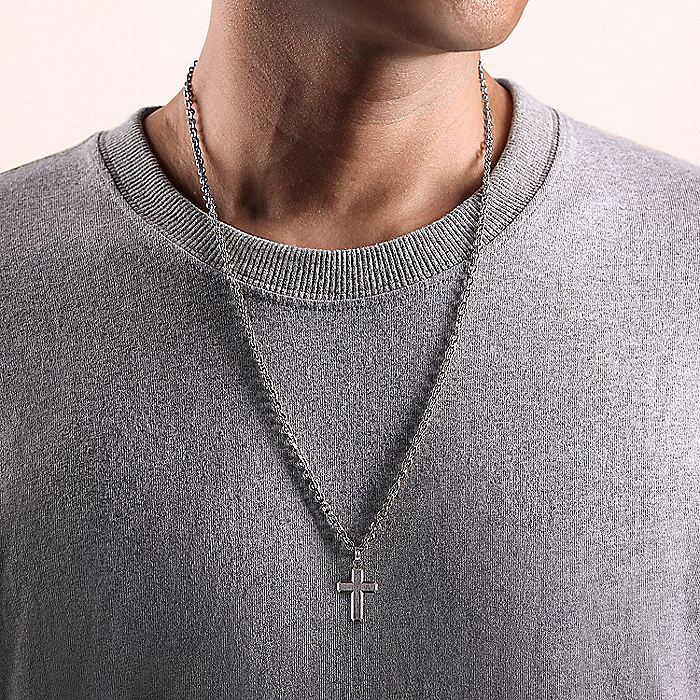 Gabriel & Co Sterling Silver Brushed Finish Cross Pendant - Gents Pendant