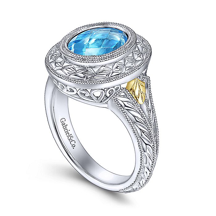 Gabriel & Co Sterling Silver And Yellow Gold Blue Topaz Fashion Ring - Colored Stone Rings - Women's