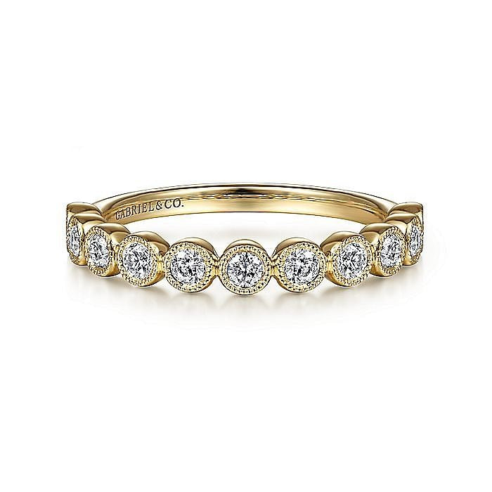 Gabriel & Co Yellow Gold Millgrain Bezel Diamond Stackable Ring