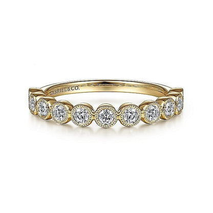 Gabriel & Co Yellow Gold Millgrain Bezel Diamond Stackable Ring