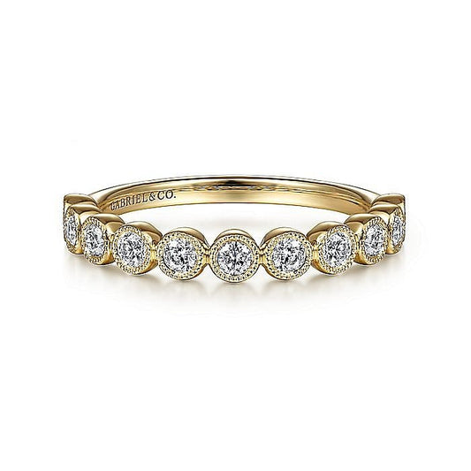 Gabriel & Co Yellow Gold Millgrain Bezel Diamond Stackable Ring