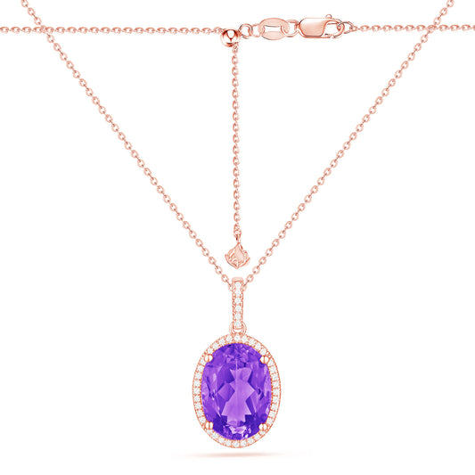 Ladies Luvente Rose Gold Amethyst And Diamond Halo Pendant