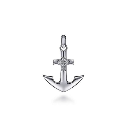 Gabriel & Co Sterling Silver Anchor Pendant with Diamonds