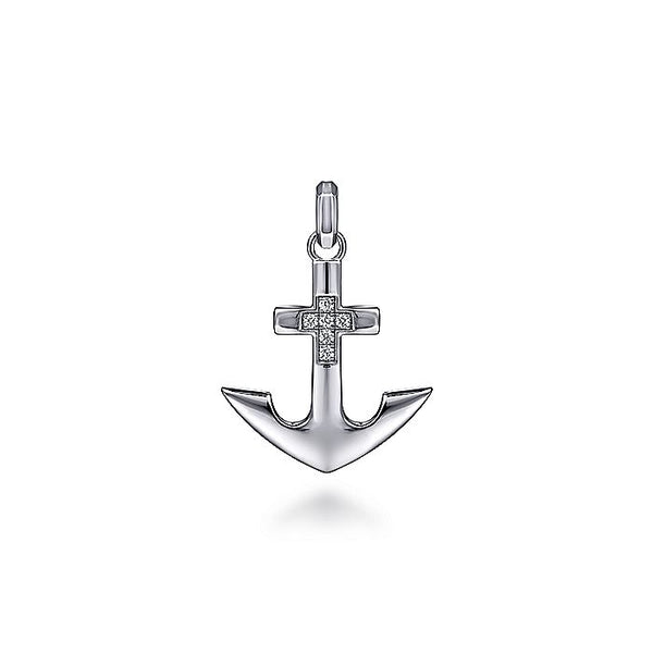 Gabriel & Co Sterling Silver Anchor Pendant with Diamonds