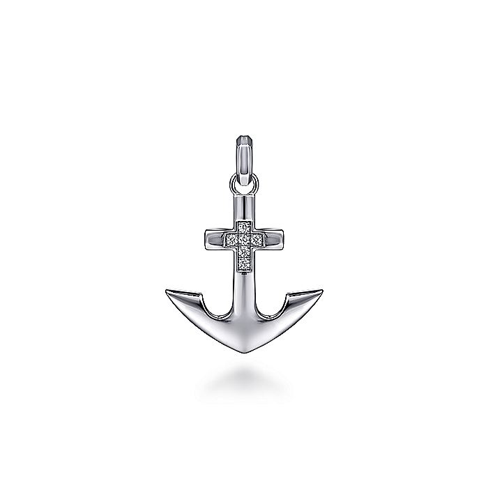 Gabriel & Co Sterling Silver Anchor Pendant with Diamonds