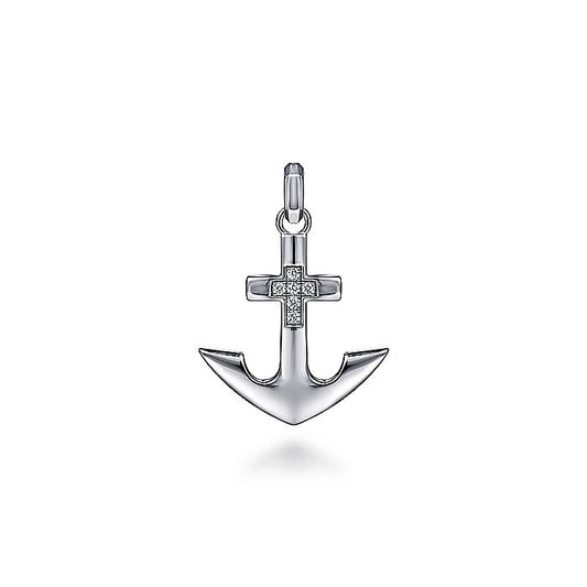 Gabriel & Co Sterling Silver Anchor Pendant with Diamonds