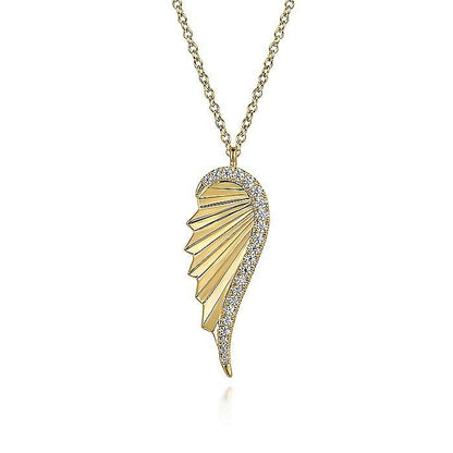 Gabriel & Co. Yellow Gold Diamond Cut Angel Wing Shape Pendant