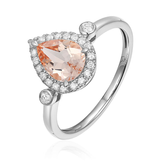 Luvente White Gold Morganite & Diamond Halo Ring