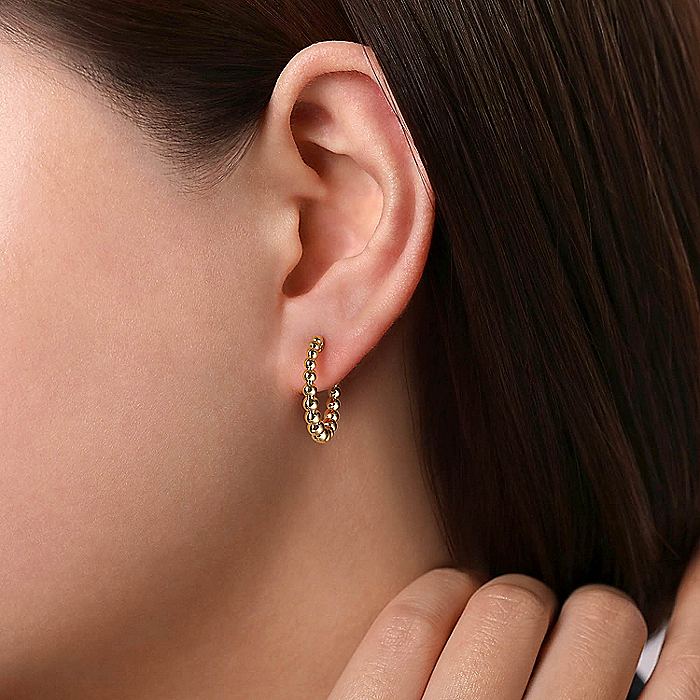 Gabriel & Co Yellow Plain Gold 20mm Beaded Round Hoop Earrings - Gold Earrings