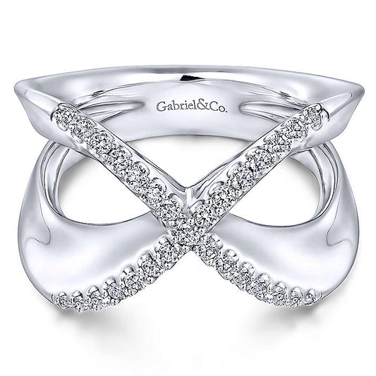 Gabriel & Co Sterling Silver Criss Crossing White Sapphire Open Ring