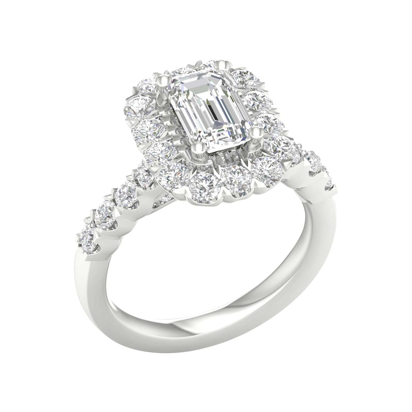 White Gold Emerald Cut Laboratory Grown Halo Engagement Ring - Diamond Engagement Rings