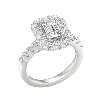 White Gold Emerald Cut Laboratory Grown Halo Engagement Ring - Diamond Engagement Rings