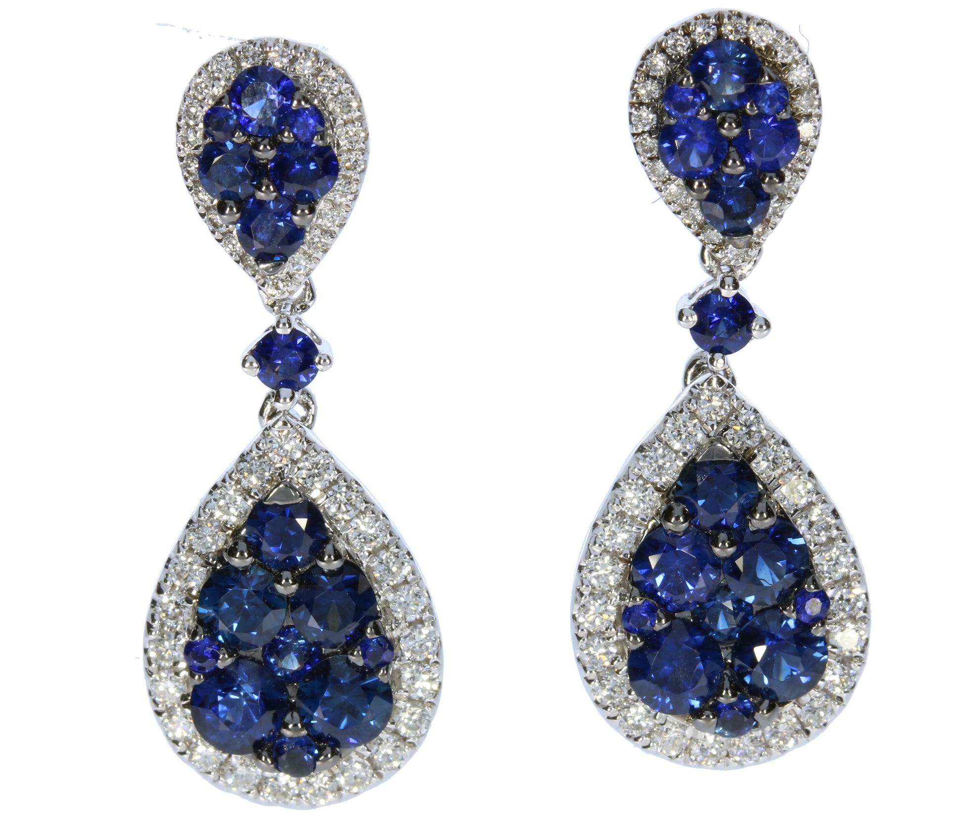 White Gold Sapphire and Diamond Drop Earrings - Colored Stone Earrings